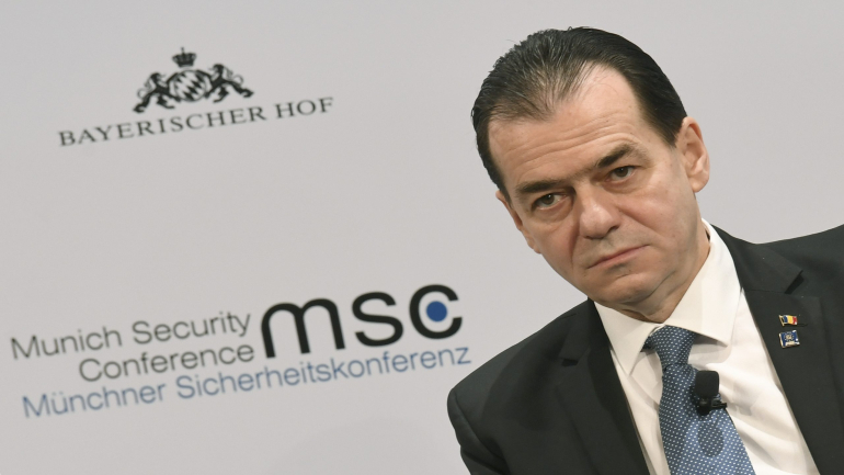 Romania's Prime Minister Ludovic Orban attends a panel discussion during the 56th Munich Security Conference (MSC) in Munich, southern Germany, on February 16, 2020. - The 2020 edition of the Munich Security Conference (MSC) takes place from February 14 to 16, 2020. (Photo by Christof STACHE / AFP)