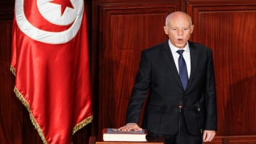 Tunisia's elected president Kais Saied takes the oath of office at the Assembly of People's Representatives in Tunis, Tunisia October 23, 2019REUTERS/Zoubeir Souissi