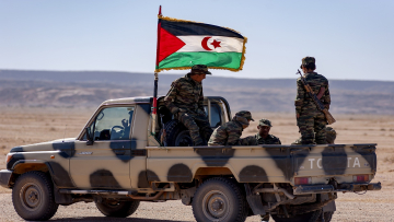 MEHAIRES, WESTERN SAHARA - JANUARY 06: Military units from the Arab Democratic Republic Saharawi waiting for the beginning of the the manoeuvres in the fourth military region in the north-east of Western Sahara on January 6, 2019 in Mehaires, Western Sahara. The manoeuvres, under the name of Shahid Uali involve around 3,000 soldiers and a dozen armoured vehicles, and are designed to protect the region and maintain stability in the freed Saharawi territories. Morocco considers these military manoeuvres as a "threat" to the ceasefire in force between the parties since 1991. (Photo by Stefano Montesi - Corbis/Corbis via Getty Images)