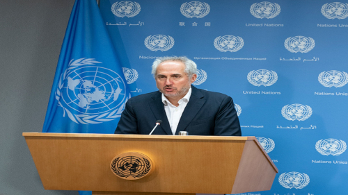 UNITED NATIONS HEADQUATERS, NEW YORK, UNITED STATES - 2019/08/08: Daily press briefing by the Spokesperson for the Secretary-General Stephane Dujarric at United Nations Headquarters. (Photo by Lev Radin/Pacific Press/LightRocket via Getty Images)