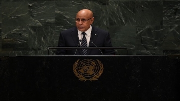 President of Mauritania Mohamed Ould Cheikh El Ghazouani speaks during the 74th Session of the General Assembly at the United Nations headquarters in New York on September 25, 2019 in New York. (Photo by TIMOTHY A. CLARY / AFP)