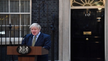 Britain's Prime Minister Boris Johnson delivers a speech outside 10 Downing Street in central London on December 13, 2019, following his Conservative party's general election victory. - UK Prime Minister Boris Johnson proclaimed a political "earthquake" Friday after his thumping election victory cleared Britain's way to finally leave the European Union after years of damaging deadlock over Brexit. (Photo by Ben STANSALL / AFP) (Photo by BEN STANSALL/AFP via Getty Images)