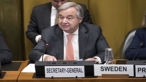 United Nations (UN) Secretary General Antonio Guterres addresses the Conference on Disarmament on February 26, 2018 at the UN building in Geneva. - The United Nations secretary-general on February 26 demanded the immediate implementation of 30-day ceasefire in Syria as the Damascus regime continued its deadly bombardment of the rebel-held Eastern Ghouta. UN chief Antonio Guterres praised the adoption of a Security Council resolution on February 24 calling for the truce but underscored "Security Council resolutions are only meaningful if they are effectively implemented. (Photo by Jean-Guy PYTHON / AFP)