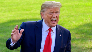 Mandatory Credit: Photo by Shutterstock (10415824p) United States President Donald Trump speaks to the media as he prepares to depart the South Lawn for a trip to the western US. Trump departs White House, Washington DC, USA - 16 Sep 2019 He will return early 19th September.