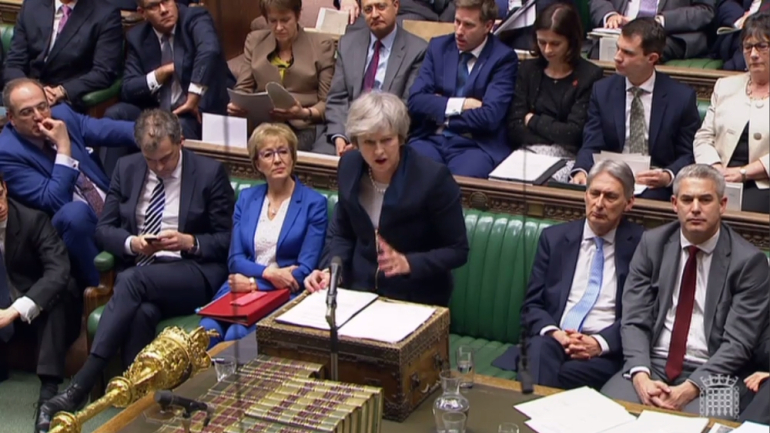 A video grab from footage broadcast by the UK Parliament's Parliamentary Recording Unit (PRU) shows Britain's Prime Minister Theresa May as she speaks in the House of Commons in London on January 15, 2019, before MPs vote on the government's Brexit deal. Parliament is to finally vote today on whether to support or vote against the agreement struck between Prime Minister Theresa May's government and the European Union. - RESTRICTED TO EDITORIAL USE - MANDATORY CREDIT " AFP PHOTO / PRU " - NO USE FOR ENTERTAINMENT, SATIRICAL, MARKETING OR ADVERTISING CAMPAIGNS / AFP / PRU / HO / RESTRICTED TO EDITORIAL USE - MANDATORY CREDIT " AFP PHOTO / PRU " - NO USE FOR ENTERTAINMENT, SATIRICAL, MARKETING OR ADVERTISING CAMPAIGNS